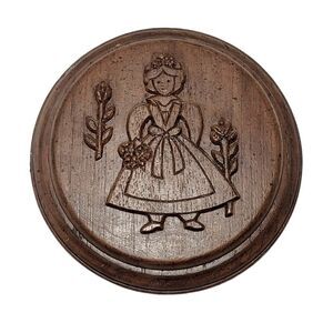 Vintage Resin Wall Plaque. Dutch Girl, Wood Tone. Hidden Key Holder. 6”